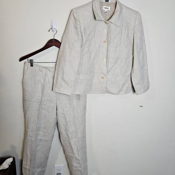 Talbots Pants - Talbots Irish Linen Cream Natural Tan Pants Suit Size 10/12